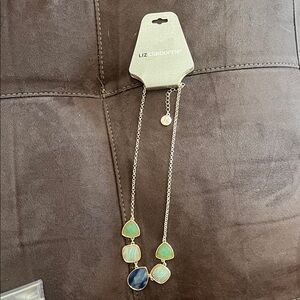 Liz Claiborne Silver Necklace with Green and Blue Accents